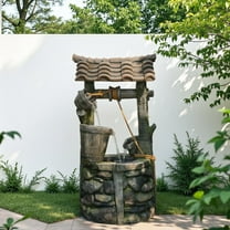 41.4" Rustic Well Outdoor Fountain with LED Lights and Relaxing Water Sounds, Resin Cascading Garden Waterfall Decor with Pump, 50.8 lbs