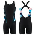 thumbnail image 2 of MSemis Kids Girls Athletic One Piece Boyleg Swimsuit Rashguard Surfing Bathing Suit Blue Camouflage&Black 8, 2 of 4