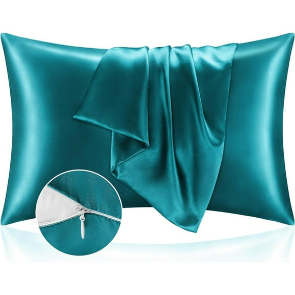 Silk Pillowcase for Hair and Skin 2 Pack Silk Bed Pillowcase Hypoallergenic Soft Breathable Both Sides Silk Pillow Case with Hidden Zipper, Standard Size Pillow Cases (Teal)