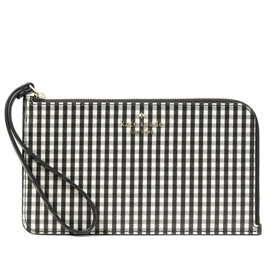 Kate Spade New York Women's Lucy Jazzy Gingham Printed Medium L-zip Wristlet (Black Multi)
