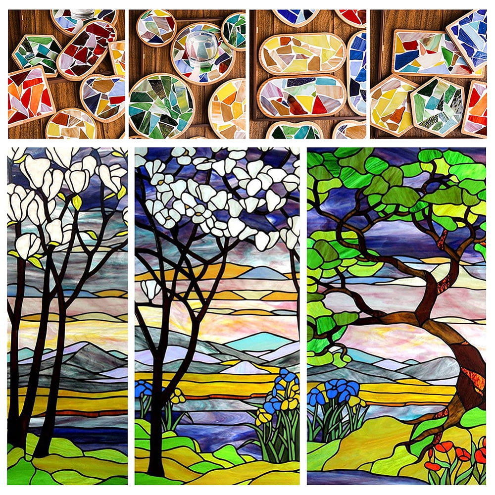 10pcs 10 Colors Stained Glass Sheets 3.9 x 3.9 Inch Square Large Cathedral Mosaic Glass Tiles Green Blue Variety Mosaic TilesDIY
