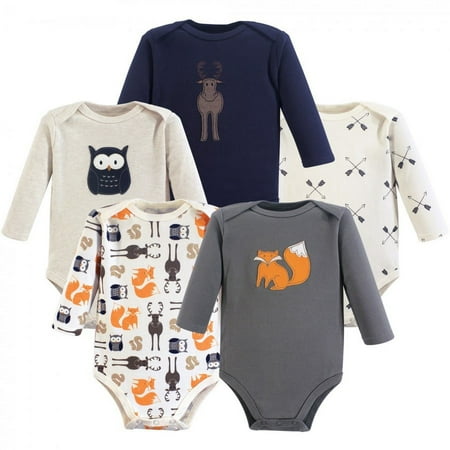 UPC: 0660168557350 | Hudson Baby Infant Boy Cotton Long-Sleeve Bodysuits 5pk  Forest  0-3 Months