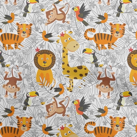 oneOone Cotton Silk Yellow Fabric Cute Animal Sewing Craft Projects Fabric Prints By Yard 42 Inch Wide