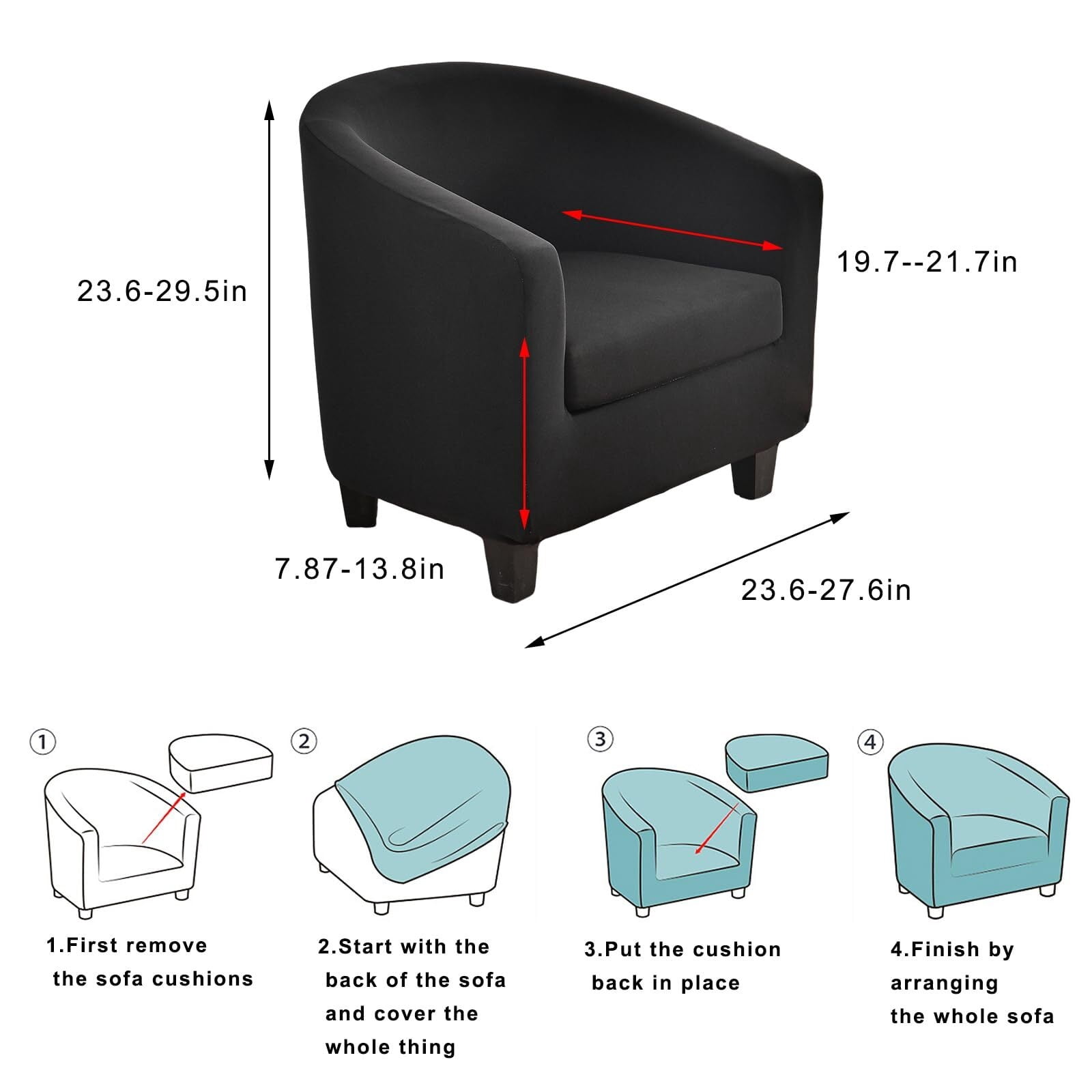 LKJYER Club Chair Slipcover 2 Piece Tub Chair Slipcover Stretch Barrel Chair Covers Printed Armchair Covers Removable Sofa Cover Couch Furniture Protector Arm Chair Cover for Living Room