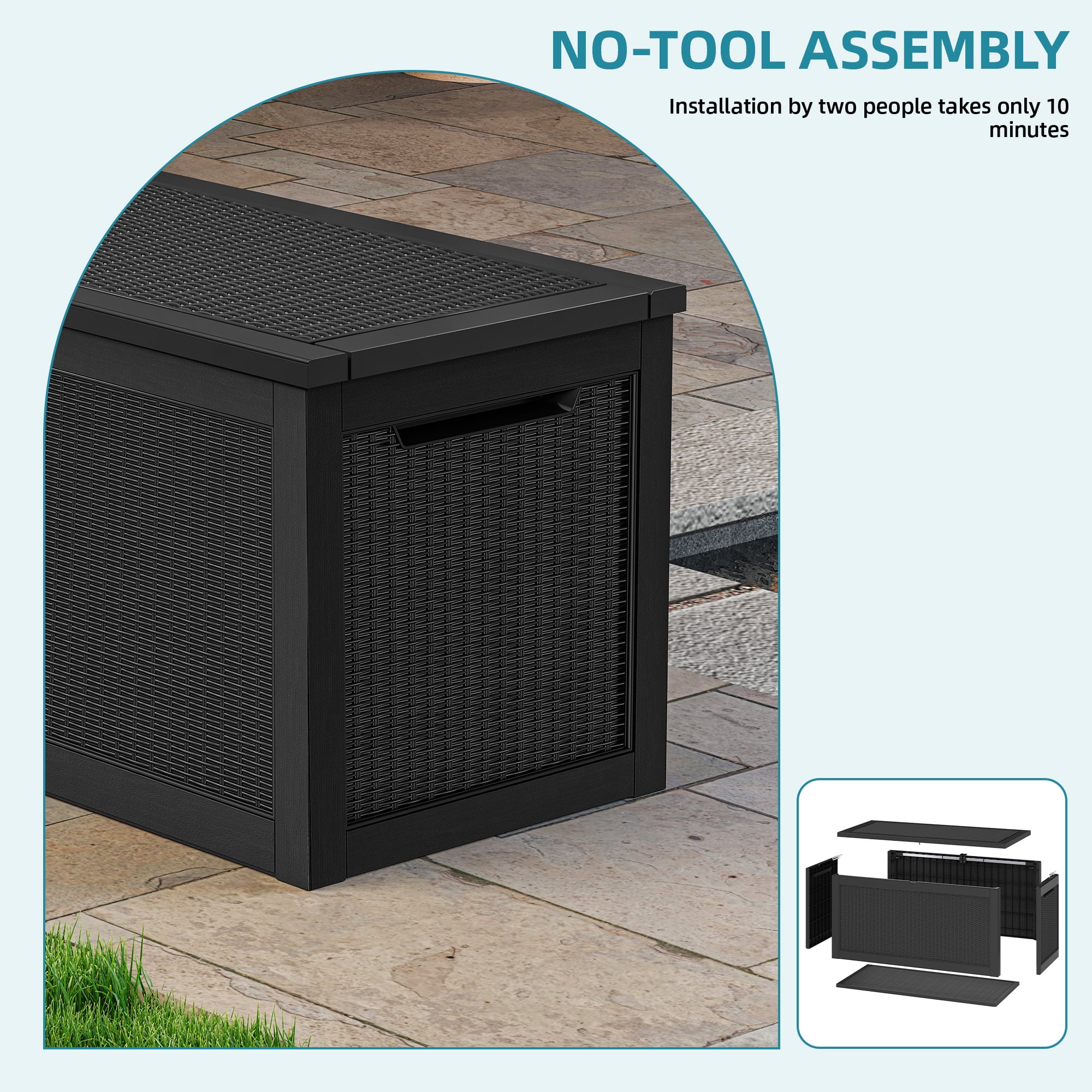 Uforic XXL 260 Gal Large Deck Box, Outdoor Rattan Storage Box, Waterproof & Lockable,Black