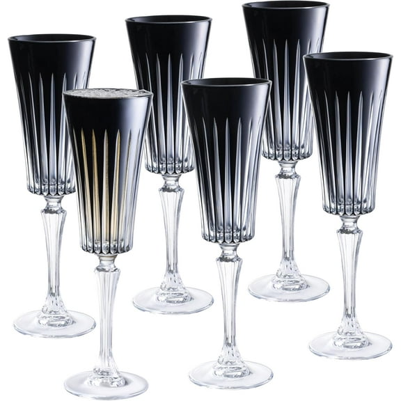 Barski Colored Champagne Flute Glasses Black Toasting Champagne Flute Glass - Wedding or Anniversary Flutes - Set of 6 - Gift Ready Colored Glasses - Black - 7 oz Made in Europe