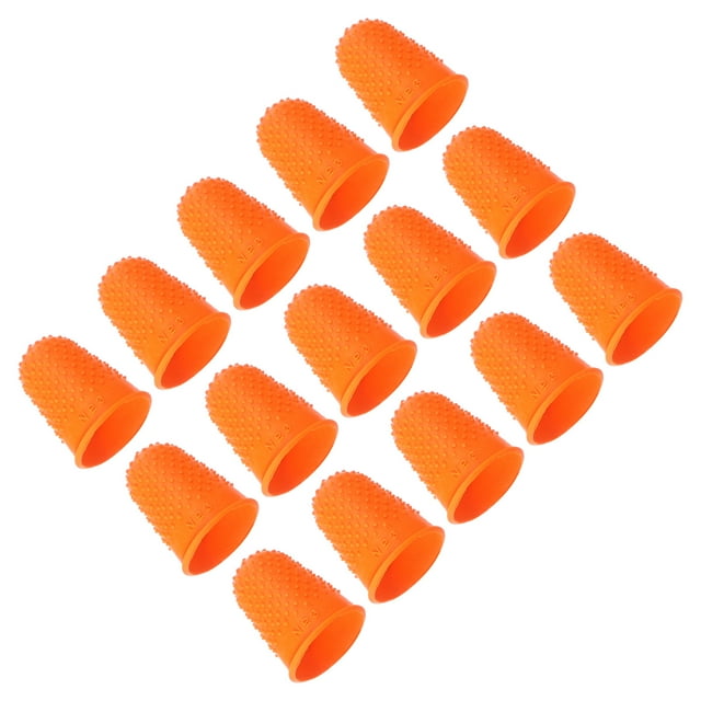 Protector de punta de dedo de silicona Uxcell, paquete de 15 piezas, cubiertas de guardia para dedos, almohadillas de dedal para oficina, tamaño XL, color naranja