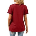 thumbnail image 6 of GaThRRgYP Womens Shirts under $5,Women's Loose Casual Solid Color Patchwork V-neck Short Sleeved Top Red M, 6 of 9