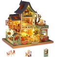 thumbnail image 1 of Kit de casa de muñecas en miniatura, kit de casa pequeña con música, kit de casa en miniatura escala 1:24, gran regalo artesanal hecho a mano para cumpleaños, Navidad, casa tradicional con patio, 1 of 4