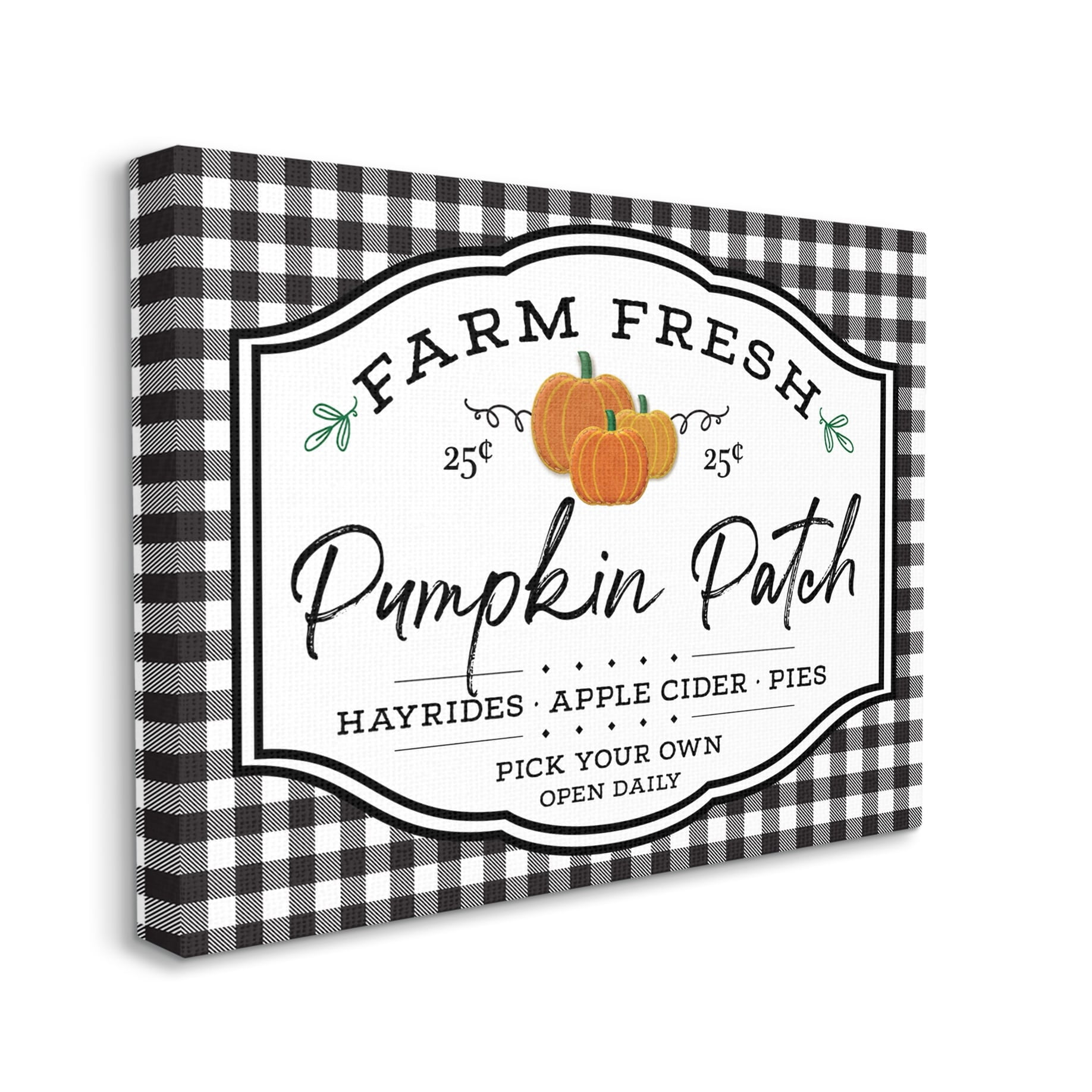 Stupell Industries Farm Fresh Pumpkin Patch Sign Black Checkered Plaid Canvas Wall Art, 30 x 40, Design by AE Design