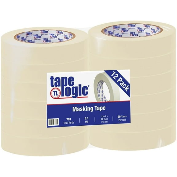 Tape Logic Masking Tape,1x60 yd.,Natural,PK12 T935260012PK