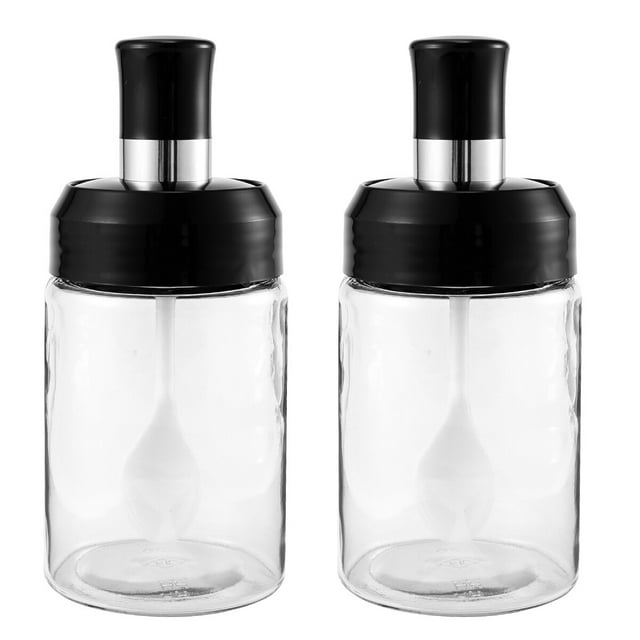 2 botes de aceite sellados, bote de vidrio para condimentos, bote de salsa con cuchara para el hogar, cocina, barbacoa y restaurante.
