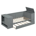 thumbnail image 4 of Twin Size Wood Daybed Bed with Storage Arms, Trundle and Charging Station, Wood Slats Support, Platform Bed with Twin Size Trundle, No Box Spring Needed, Easy Assembly(Gray, Twin), 4 of 11