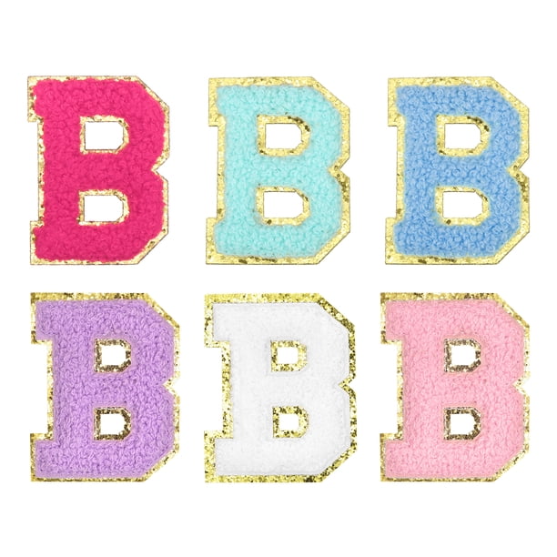 Parche bordado de letras Chenille Uxcell, autoadhesivo, letra B, multicolor, paquete de 6
