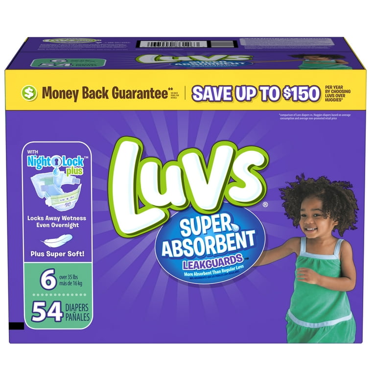 Luvs Super Absorbent Leakguards Newborn Diapers Size 6 54 count