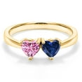 thumbnail image 3 of Gem Stone King 18K Yellow Gold Plated Silver Ring Heart Shape Pink Moissanite and Created Sapphire Blue (1.00 Cttw, Size 6), 3 of 6