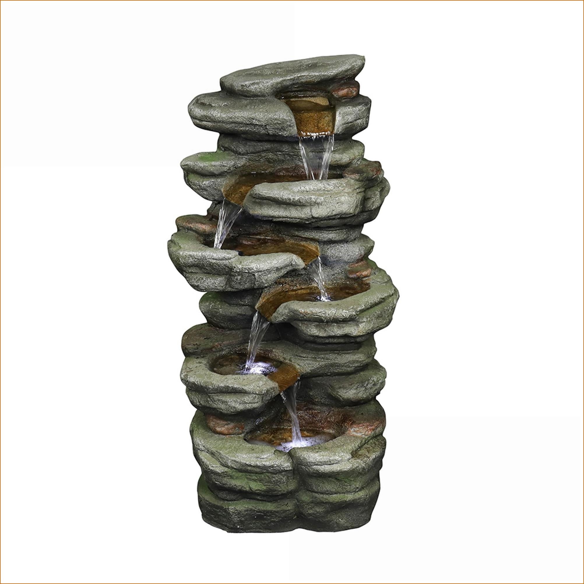 Tammesy Outdoor 6-Tier Water Fountain with LED Lights - Waterfall Fountain
