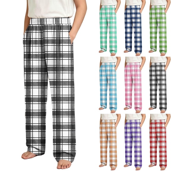 MKOSPLRT Unisex for 4-16 Years Soft Pajama Pants Buffalo Plaid Lounge Sleep Bottoms Loungewear with Pockets