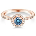 thumbnail image 2 of Gem Stone King 18K Rose Gold Plated Silver Persian Blue Moissanite Engagement Ring for Women (0.69 Cttw, Gemstone Birthstone, Round 5MM, Size 7), 2 of 4