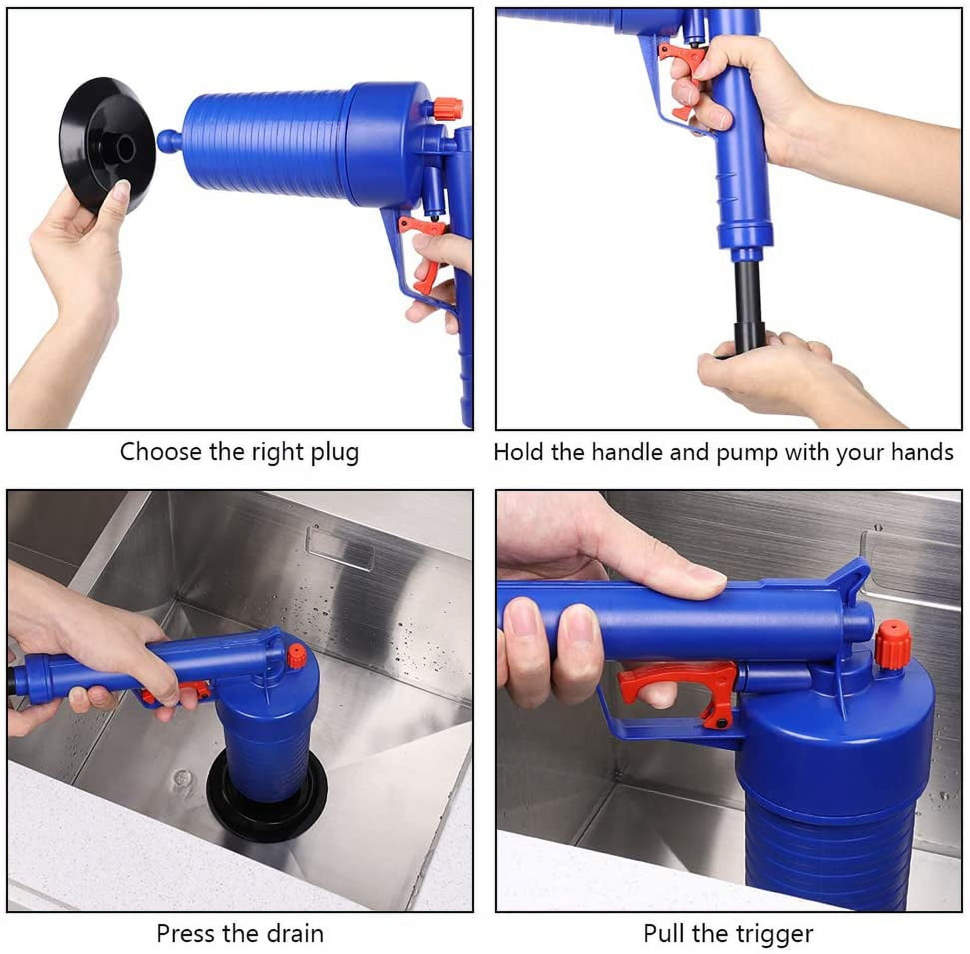 Thinvik Power Toilet Plunger Set Drain Clog Remover Tool Drain Snake Tub  Drain Cleaner Opener Air Drain Blaster Gun Bellows Plunger for Sink Bath