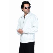 SHARO Men's White Leather Bomber Fashion Jacket