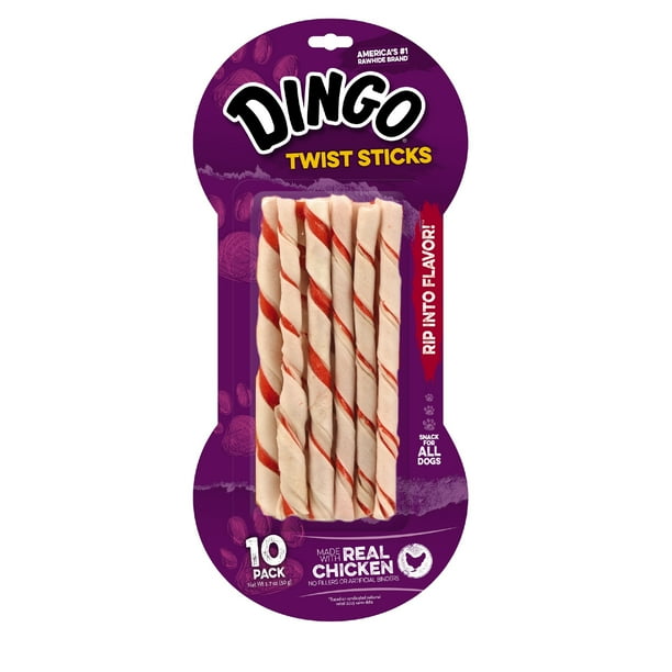 Dingo Twist Sticks 10 Count, Rawhide For Dogs, Made With Real Chicken