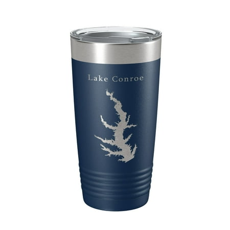 

Lake Conroe Map Tumbler Travel Mug Insulated Laser Engraved Coffee Cup Texas 20 oz Navy Blue