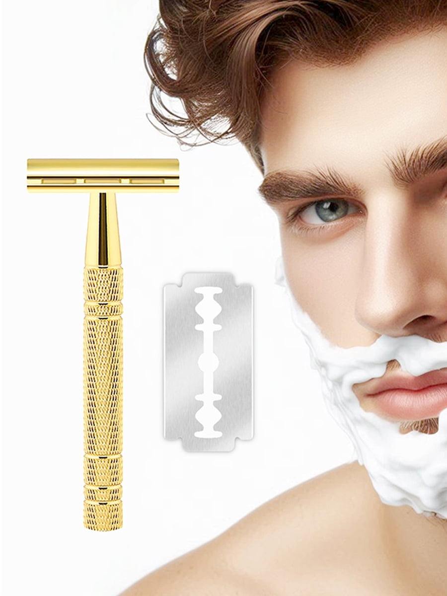 Waysh Luxe Gold Classic Wet Shave 20 Blade Safety Razor Kit with Stand, Gold