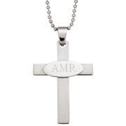 Personalized Planet Engraved Initials Stainless Steel Religious Cross Pendant, 20"