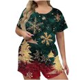 thumbnail image 2 of LEKWK Christmas Pajamas for Women Plus Size Printed Short Sleeve Crewneck Tops and Shorts 2 Piece Lounge Sets Soft Comfy Home Sleepwear Red XL, 2 of 6