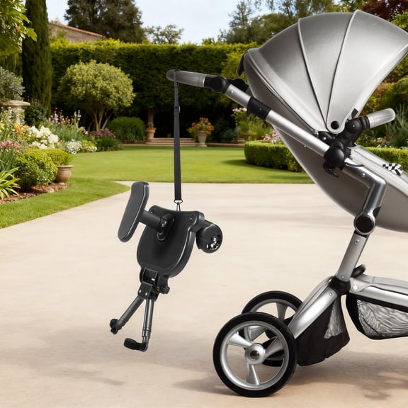 2-in-1 Universal Stroller Board with Detachable Seat – Sit & Stand Buggy Board for Toddlers Ages 3-7, 55lbs Capacity, 360° Smooth PU Wheels, Adjustable Height for Most Strollers – Black
