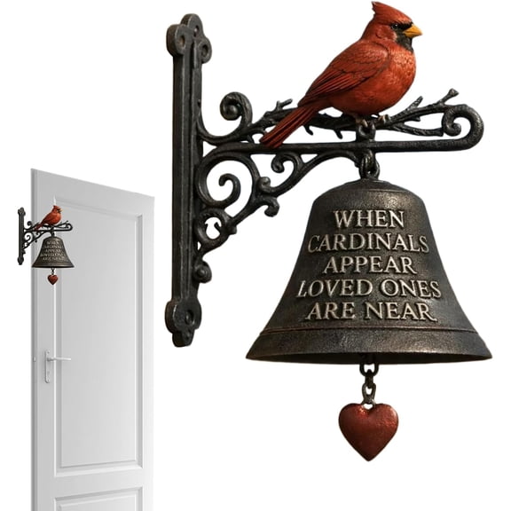Red Bird Wall Mounted Door Bell – Vintage Cast Iron Memorial Bell for Farm, Garden, or Courtyard Decor