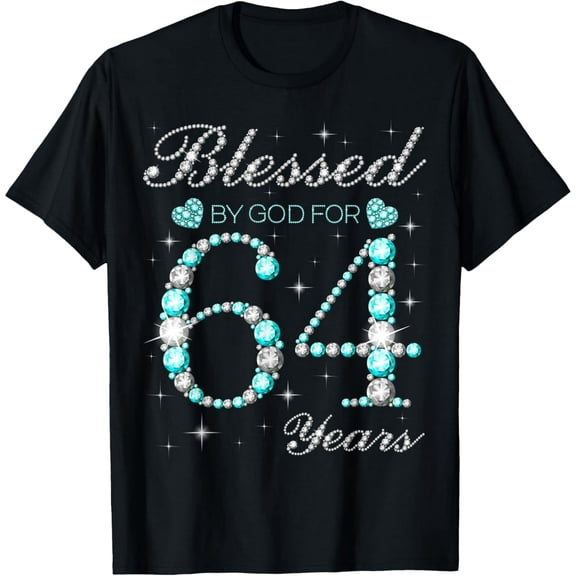 Faux Diamond Blessed 64th Birthday Women Graphic Cotton Short Sleeve T-Shirt