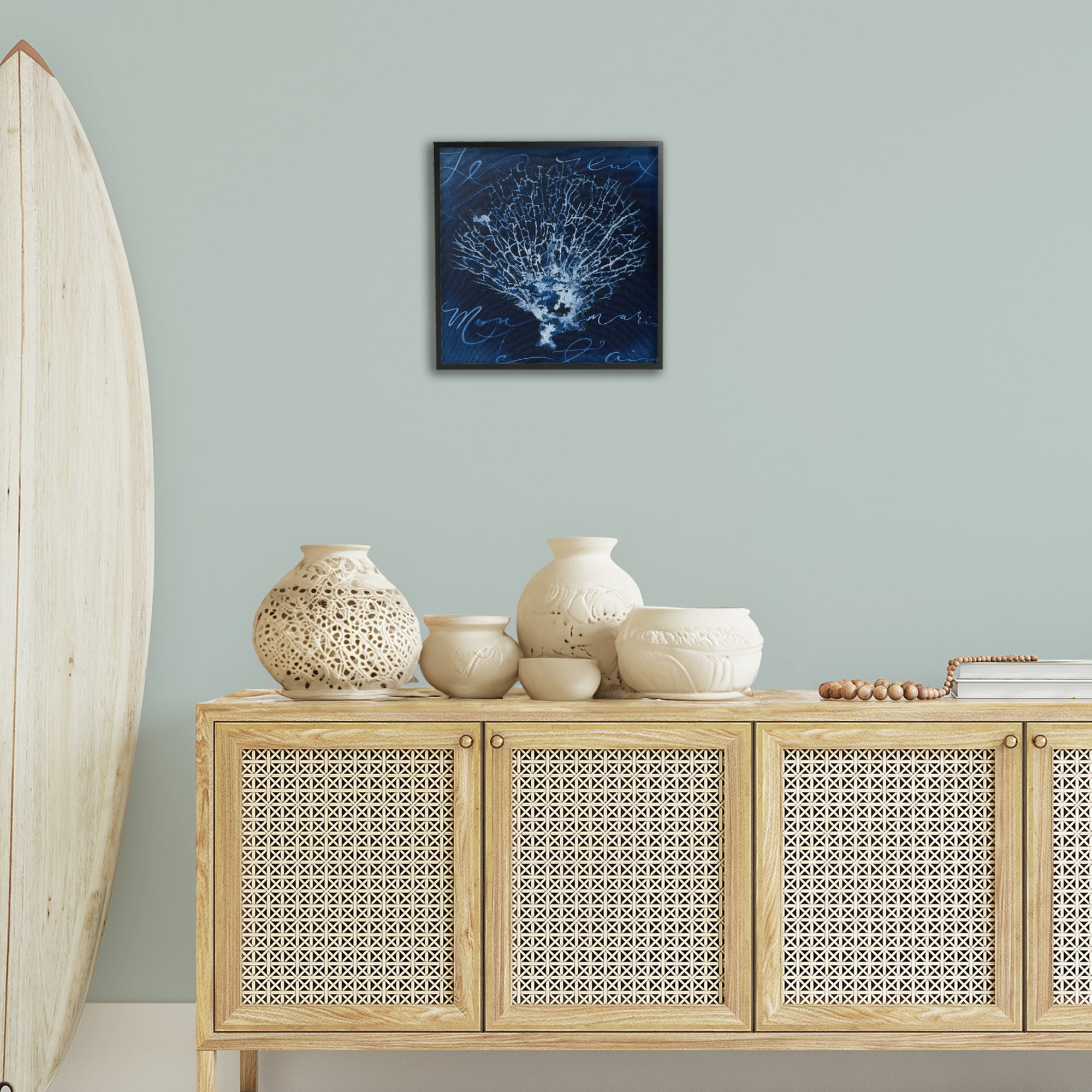 Stupell Industries Vintage Marine Life Coastal Painting Black Framed Art Print Wall Art, 17 x 17