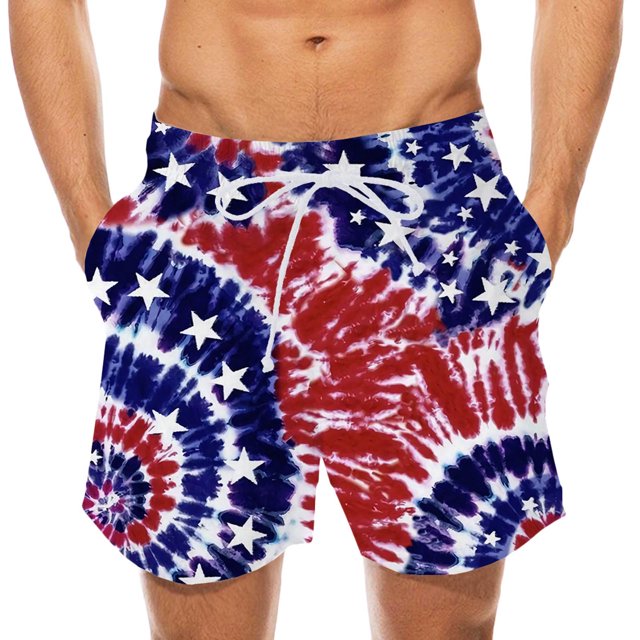 Pantalones cortos con estampado de bandera a rayas del Día de la Independencia para hombre Pantalones de playa con cintura elástica Pompotops oipoqjl40722