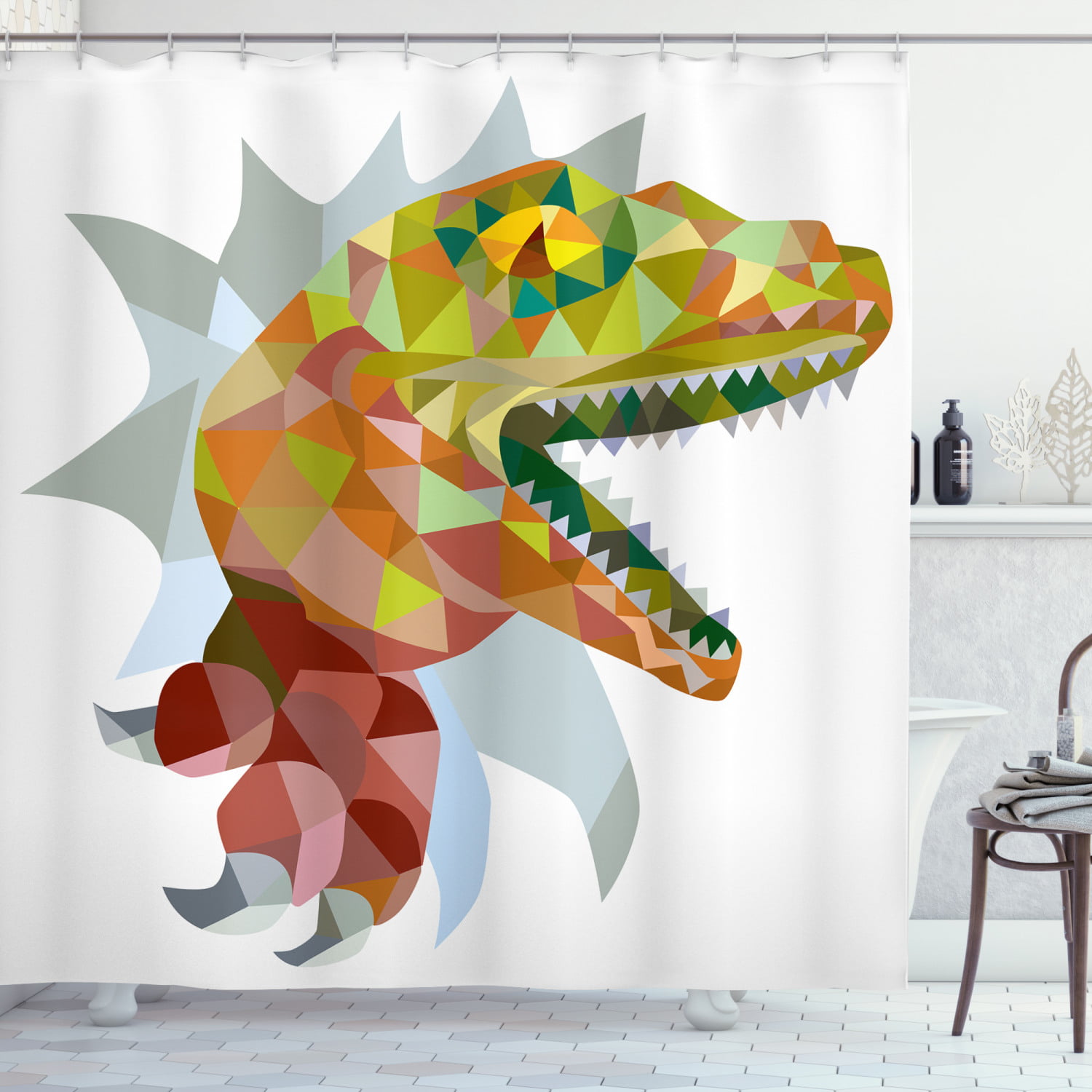 Dinosaur Starry Lake Fabric Bathroom Shower Curtain Liner Set Waterproof w/Hooks 