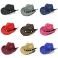 thumbnail image 3 of Hat Jazz Cap Wide Brim Cowboy Style Rivet Roll Up Solid Color Fedora Hat Dress Up Accessory, 3 of 6