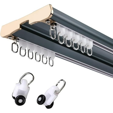 Double Curtain Track Ceiling Mount Rod, Silent Heavy Aluminum Duty Curtains Rails Tracks System, for Drapes Living Room Bedroom Room Divider(Blue,11.2FT)