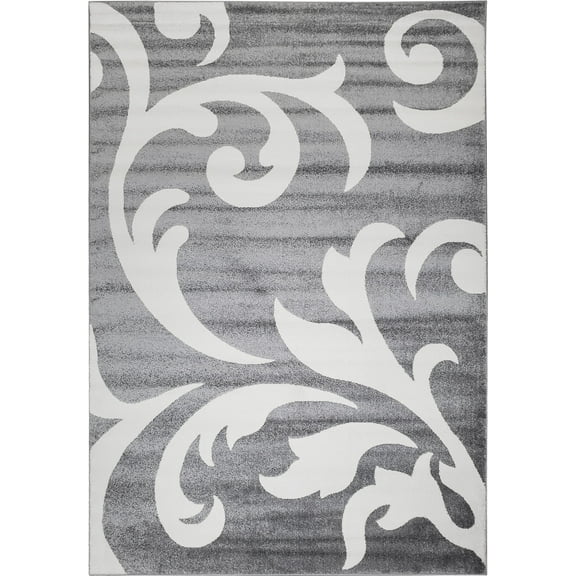 Ladole Rugs Grey White Turkish Floral Pattern Contemporary Durable Indoor Area Rug Carpet, 4x6 (3'11" x 5'7", 120cm x 170cm)