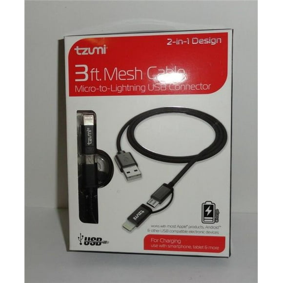 Tzumi  2 In 1 Mesh Cable Micro to Lightning USB Connector