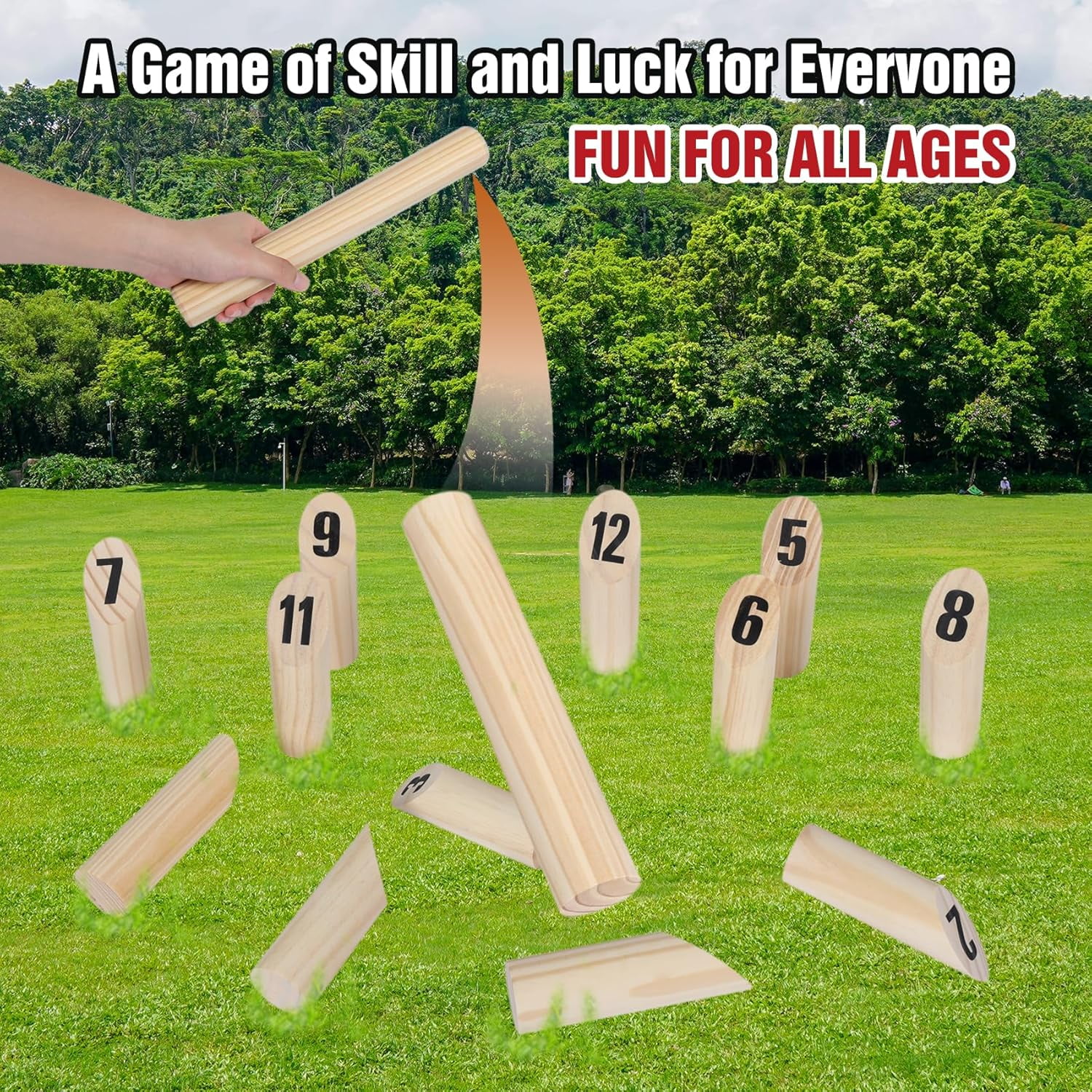 Fugocen Wooden Throwing Game - 12 Numbered Block Toss Game Set with Carrying Bag