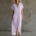 thumbnail image 2 of Kukoosong Women's Collared V Neck Short Sleeve Maxi Shirt Dress, Button Down Casual Loose Tunic Dress with Pockets for Summer Beach Vacation, 2 of 7