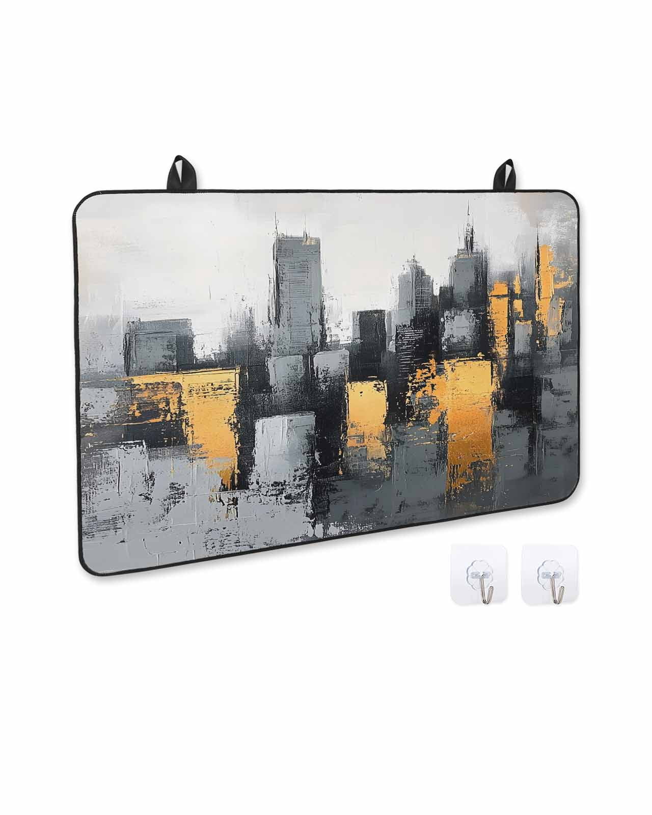 nqOlkjepod Large Induction Cooktop Protector Mat 24"x21", City Building Stove Top Covers for Electric Stove, Modern Chic Abstract Oil Painting Art Stove Burner Cover Mats, Glass Top Stove Cover