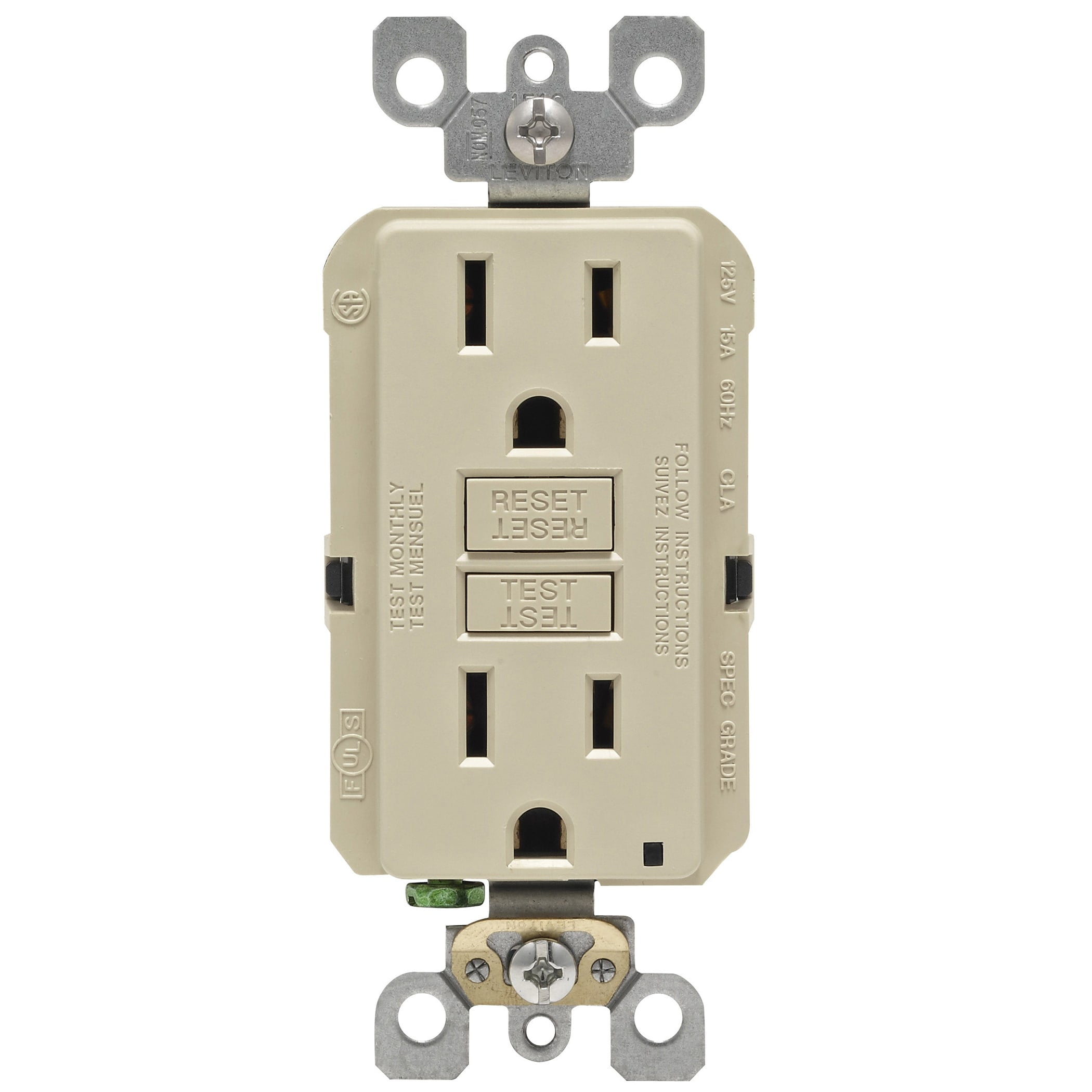 Leviton GFCI Receptacle in Ivory — UL Listed for US Residential Electrical Code Compliance, Drop-in NEC-Standard Wiring