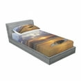 thumbnail image 3 of Ocean Bedding Set with Sheet & Covers, Reflection of Sunset on Coast Sunbeams Cloudy Sky Touristic Image, Printed Bedroom Decor 2 Shams, 4 Sizes, Yellow Grey, by Ambesonne, 3 of 3