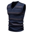 thumbnail image 2 of Men's Thick V-Neck Striped Sweater Vests, Classic Relaxed Fit Soft V-Neck Knitwear Sleeveless Pullovers for Fall Winter Casual Layering Navy L-2XL by Zenithor, 2 of 4