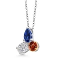 thumbnail image 2 of 925 Silver and 10K Yellow Gold Created Sapphire and Lab Grown Diamond and Red Garnet Pendant Necklace for Women | 3.25 Cttw | Pear Shape 8X6MM | Oval 7X5MM | Round 5MM | with 18 inch Chain, 2 of 4