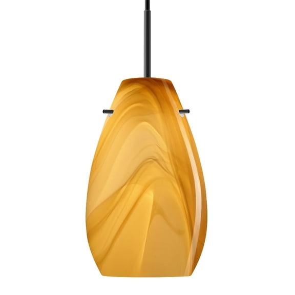 1JT-4126HN-LED-BK-Besa Lighting-Pera 9-One Light Cord Pendant with Flat Canopy-6 Inches Wide by 9.5 Inches High-Black Finish-Honey Glass Color-LED