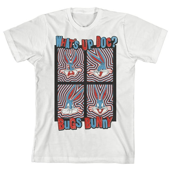 Looney Tunes What's Up Doc? Bugs Bunny Cartoon Youth Boys White Graphic Tee - M
