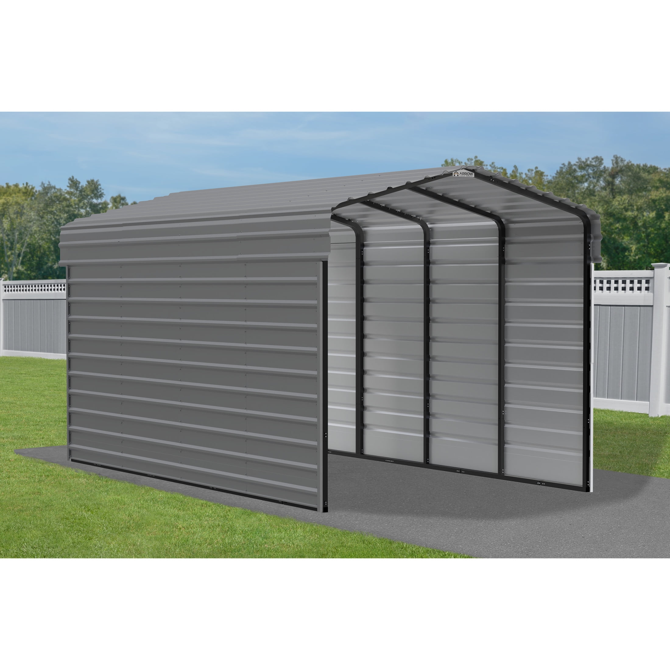 Arrow 10 x 20 x 9 ft Charcoal Steel Carport With 2 Side Wall Kit